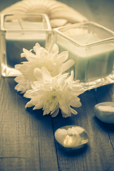 Zen stones aromatic candles wooden background Stock photo © fotoaloja
