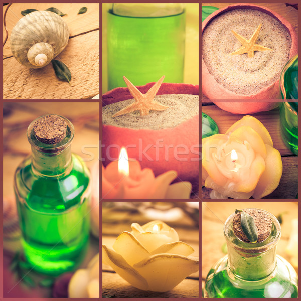 Wellness collage floral water bath salt spa series collage Stock photo © fotoaloja