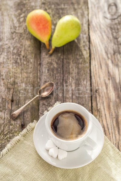 coffee cup black wooden board brown pears white Stock photo © fotoaloja