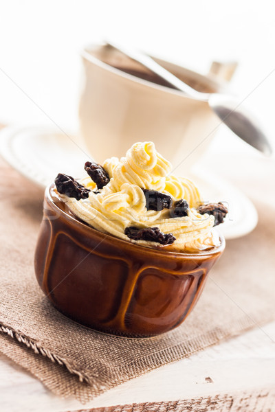 Stock photo: creamy dessert sweet coffee cup black wooden board