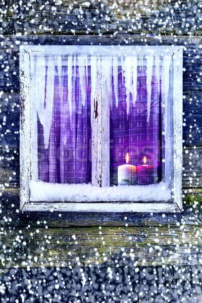 window wall Christmas lighted candles Stock photo © fotoaloja