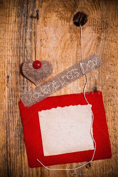Stock photo: Valentine background hand-sewn heart wood wooden