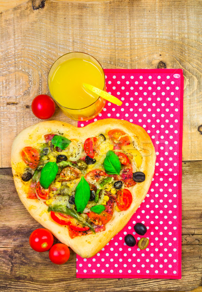 closeup pizza cheese meat vegetables Stock photo © fotoaloja