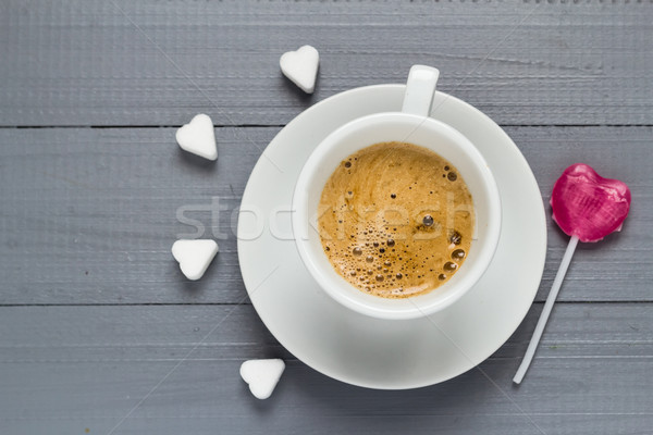 Cup caffè dolci cuore lollipop Foto d'archivio © fotoaloja