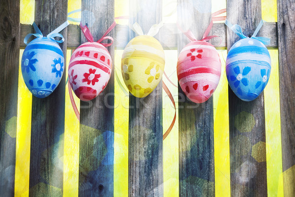 Art Easter Egg background fence card spring flower Stock photo © fotoaloja