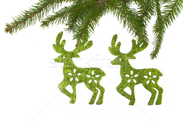 Christmas decorations background spruce twig reindeer white Stock photo © fotoaloja