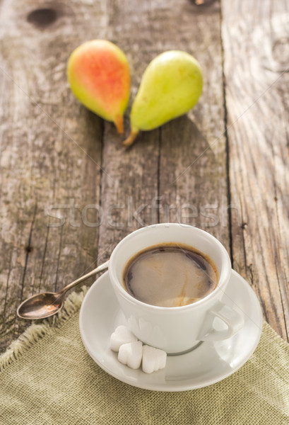 coffee cup black wooden board brown pears white Stock photo © fotoaloja