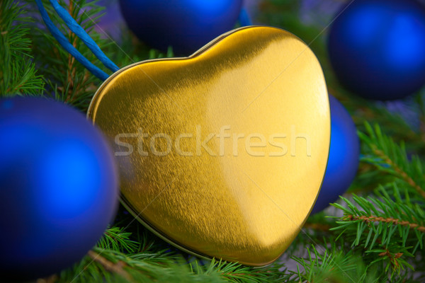 Christmas card with heart, balls and spruce twig Stock photo © fotoaloja