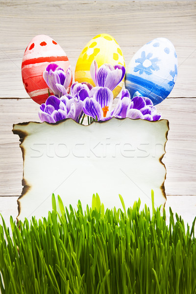 Easter decoration blank empty letter card handpainted eggs Stock photo © fotoaloja