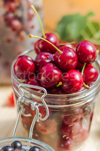 Summer fruits closeup cherries jar processed Stock photo © fotoaloja