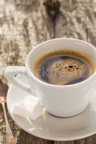 coffee cup black wooden board brown pines white Stock photo © fotoaloja