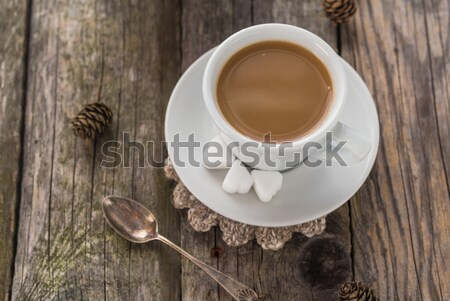 coffee cup black wooden board brown pines white Stock photo © fotoaloja