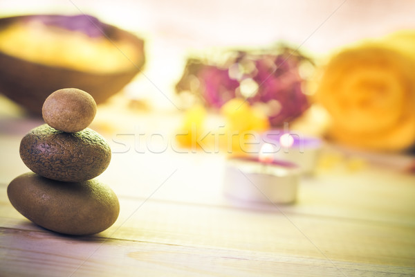 Session spa pile zen stones burning candles Stock photo © fotoaloja