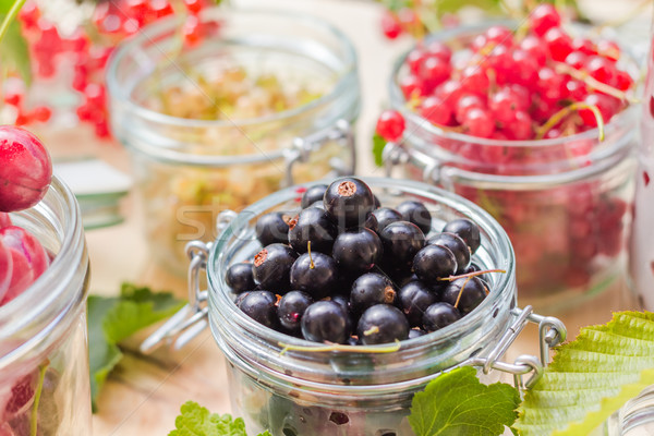 black red white currants gooseberries cherries jars preparations Stock photo © fotoaloja