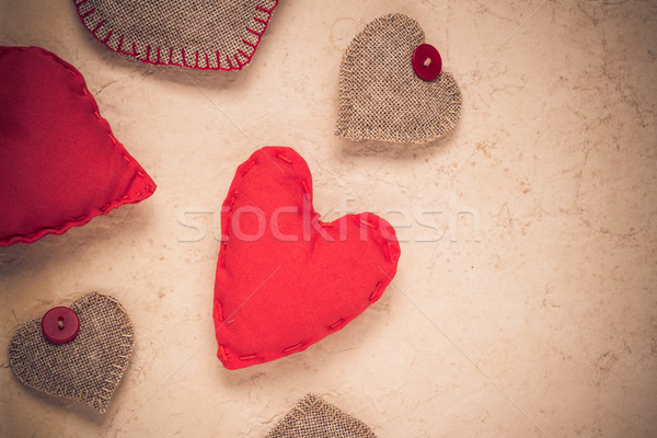 Valentines background  Handmade red hearts old paper Stock photo © fotoaloja