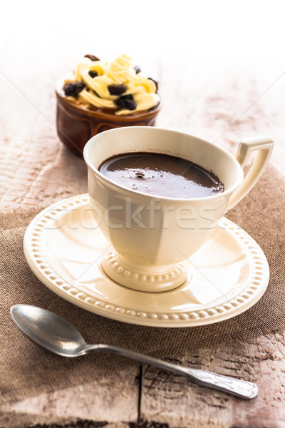 コーヒーカップ 黒 デザート クリーミー 甘い 木板 ストックフォト © fotoaloja