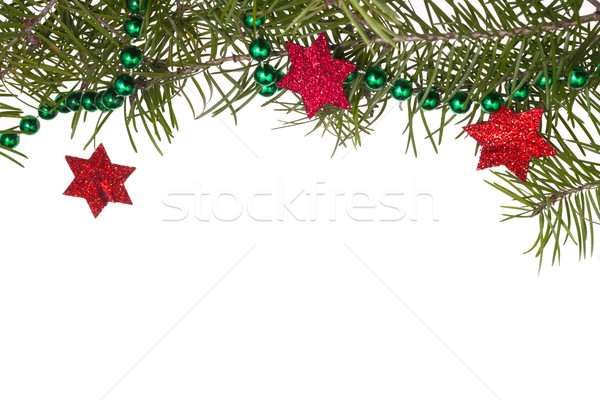 Christmas decorations background star stars green spruce twig Stock photo © fotoaloja