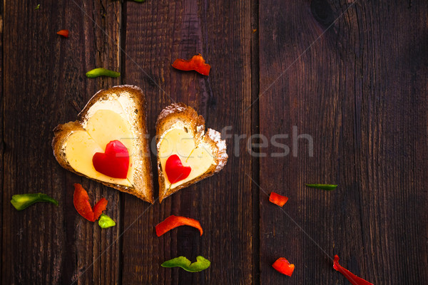 Valentine sandwiches breakfast lovers wooden Stock photo © fotoaloja