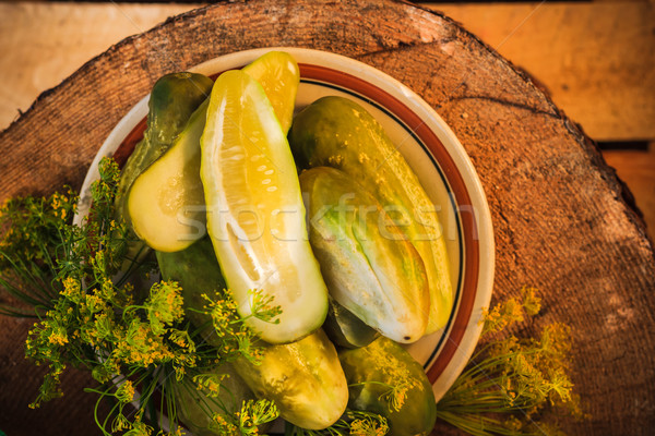 Stockfoto: Gehakt · komkommers · plaat · tabel · boerderij