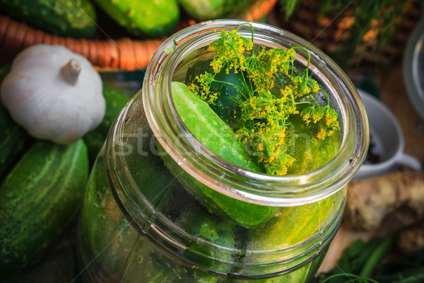 closeup jar pickles other ingredients pickling Stock photo © fotoaloja