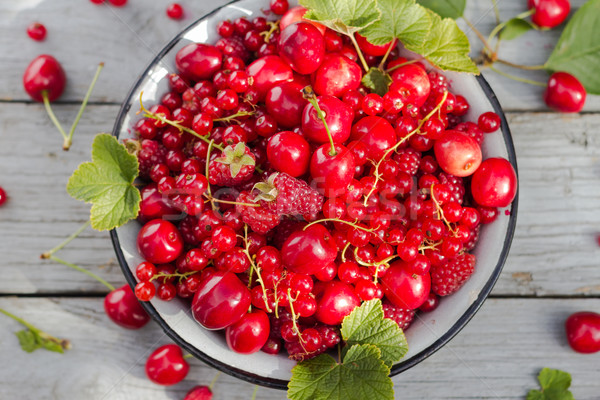fruit bowl full cherries raspberries Stock photo © fotoaloja