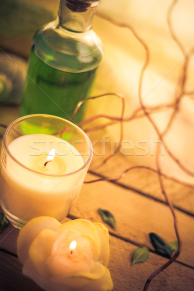 Körper Lotion aromatischen Kerzen spa Gesundheit Stock foto © fotoaloja