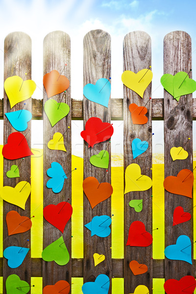 Heart fence hearts love meny colour Valentines Day paper Stock photo © fotoaloja