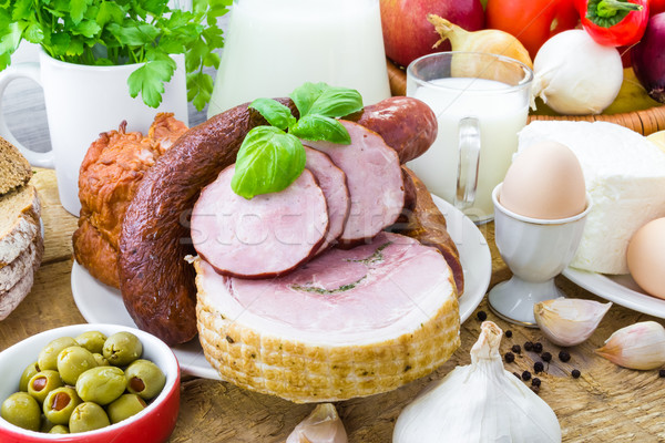 composition variety grocery products meat dairy  Stock photo © fotoaloja
