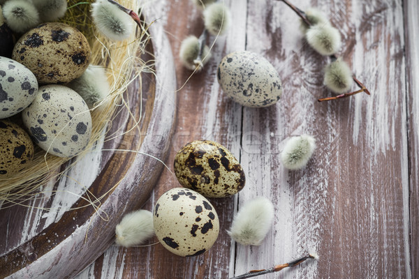 Ostern Eier Holztisch Frühling Natur Ei Stock foto © fotoaloja