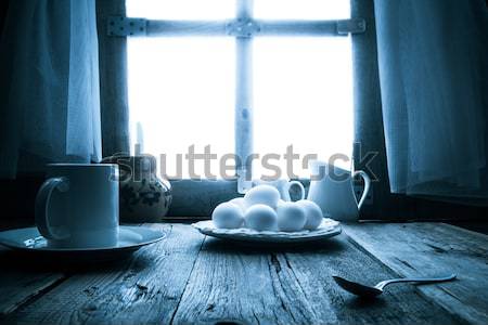 Old kitchen table rural hut morning egg Stock photo © fotoaloja
