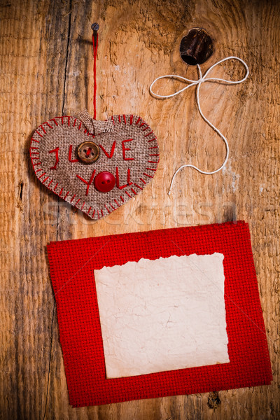 Valentine background hand-sewn heart wood wooden Stock photo © fotoaloja