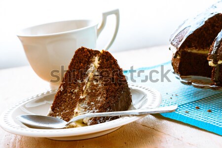 Torta postre duende dulce taza de café taza Foto stock © fotoaloja