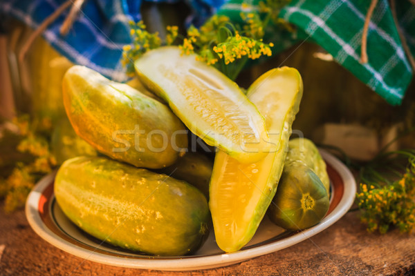 chopped pickled cucumbers plate wooden board Stock photo © fotoaloja