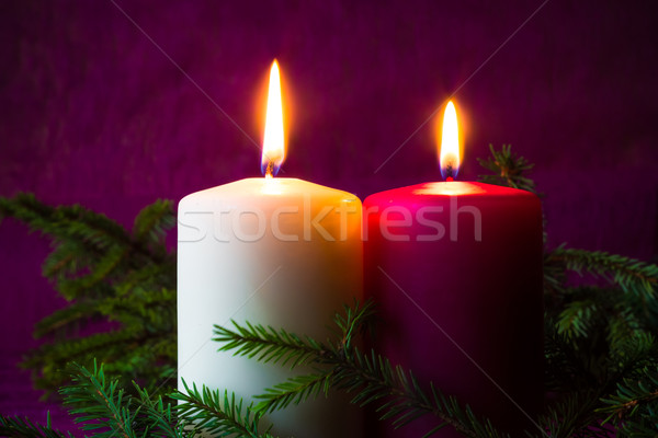 Christmas ornaments lighted candles spruce twigs Stock photo © fotoaloja