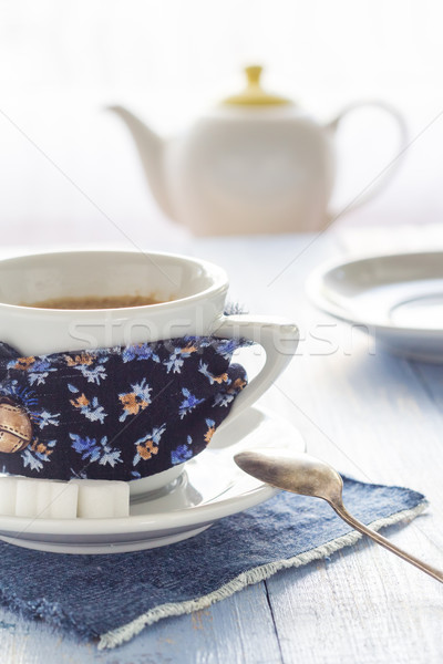 Foto stock: Xícara · de · café · preto · marrom · branco · jarro