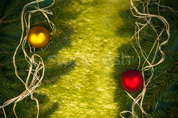 Baubles Glass Christmas card spruce twig green background Stock photo © fotoaloja