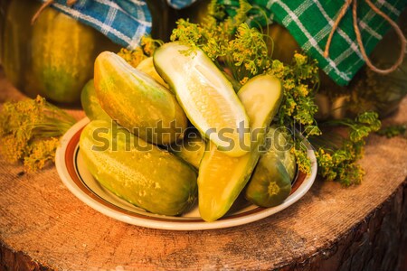 pickled cucumbers plate jars pickles Stock photo © fotoaloja