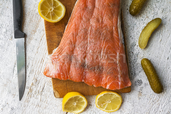 Poissons saumon brut tranche planche à découper manger [[stock_photo]] © fotoaloja