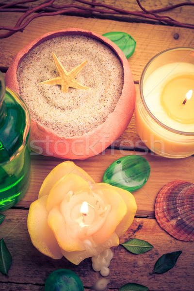 Spa concept sea sand shell scented candles Stock photo © fotoaloja