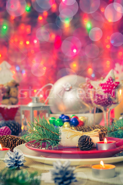 Christmas kerstmis tabel boord feestelijk decoraties Stockfoto © fotoaloja