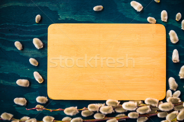 Easter willow catkins wooden board Stock photo © fotoaloja