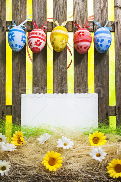 Art Easter Egg background fence card blank spring flower eggs Stock photo © fotoaloja