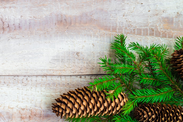 Kerstboom sparren pine houten christmas achtergrond Stockfoto © fotoaloja