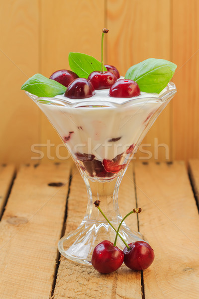 Dessert fruit cherries wooden background Stock photo © fotoaloja