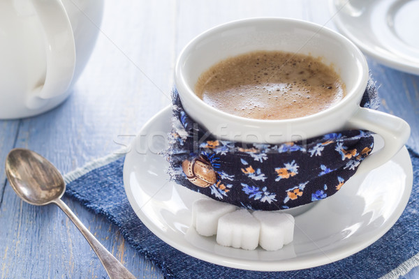 coffee cup black wooden board brown white jug milk Stock photo © fotoaloja