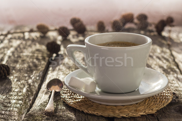 coffee cup black wooden board brown pines white Stock photo © fotoaloja