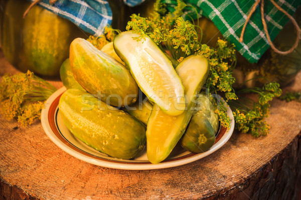 chopped pickled cucumbers plate wooden board Stock photo © fotoaloja