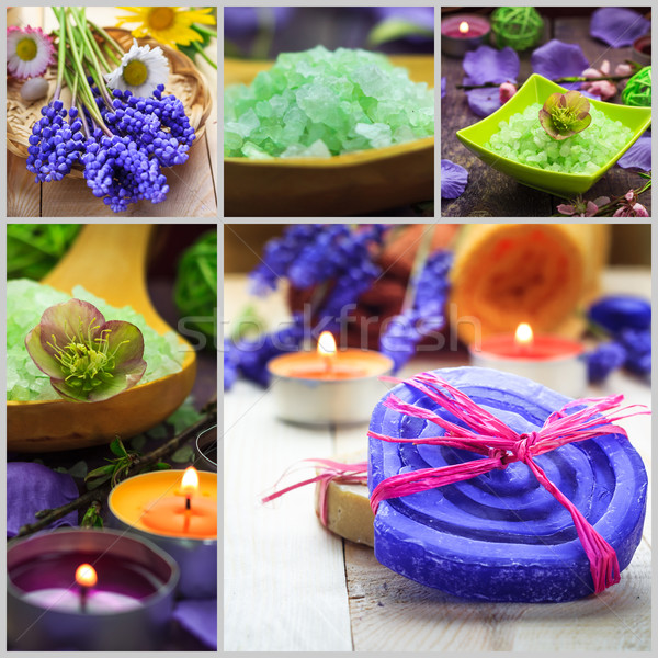 Colagem estância termal perfumado velas flor Foto stock © fotoaloja