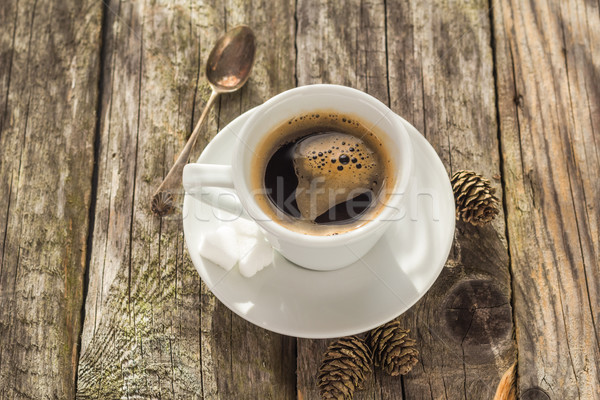 Stock photo: coffee cup black wooden board brown white