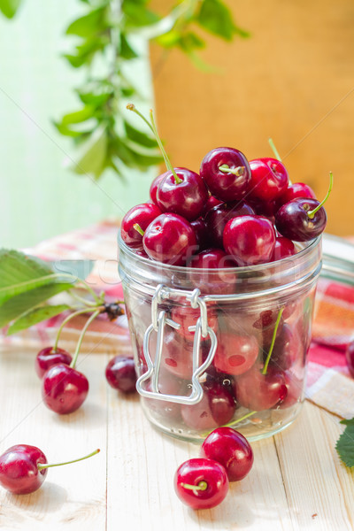 Stock photo: Summer fruits closeup cherries jar processed